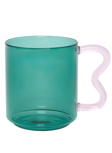 Pear Decor Curve Handle Glass Mug, Green