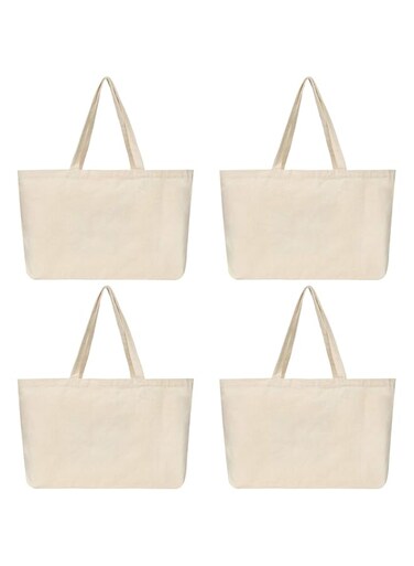 JILLMO Canvas Cotton Grocery Bags, 12oz, Pack of 4