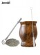 Yerba Mate Cup and Bombilla Kit, 8 oz Gourd Set, Double Walled 304 Stainless Steel Insulating Cup With Straw and Cleaning Brush, Easy to Clean Wood Color