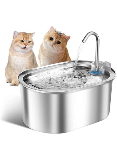 Masroo Cat Water Fountain Stainless Steel, 108oz/3,2L Pet Water Fountain Dog Water Dispenser, Automatic Cat Fountain with Quiet Pump, Dishwasher Safe Design, Water Fountain for Cats Inside (Fountain)