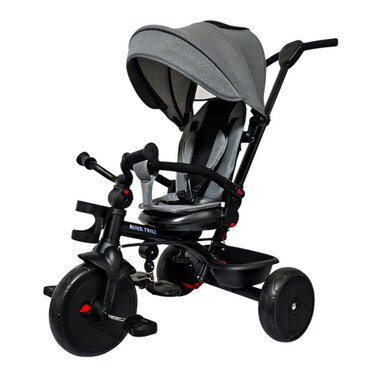 Lovely Baby LB 577HC Tricycle for Kids with Push Handle,Canopy, Safety, Bottle Holder, Footrest, EVA Wheels &amp; Rear Basket &ndash; Steel Frame Ride-on for Ages 1-3 Years - Grey