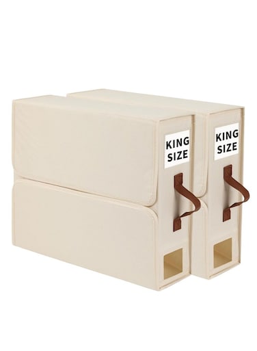 Set of 2 - Foldable Bed Sheet Organizers And Storage With Clear Window, Beige