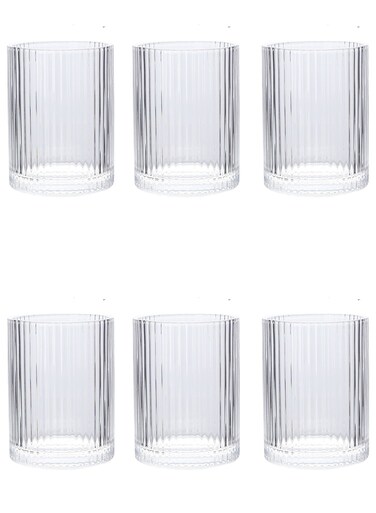 Transparent 250Ml Thick Base Ribbed Drinking Glasses &acirc;&euro;&ldquo; Vertical Striped Design Glass Cups For Beverage Serving &amp; Daily Use