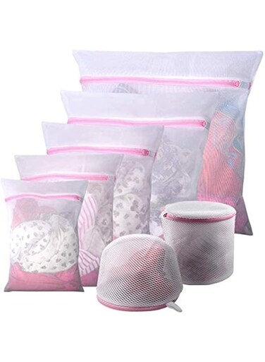 KASTWAVE Large Zippered Mesh Laundry Bags - 7Pcs Bra &amp; Lingerie Wash Net Bags, Reusable Washer Protector for Hosiery, Underwear &amp; Baby Clothes