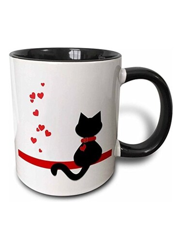 Pet Lovers Red Hearts Black Kitty Mug Black/White
