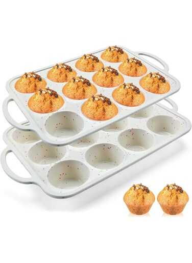 NimbusNote 2Pack Silicone Muffin Pan for Baking, with Metal Reinforced Frame, 12 Cup Regular Size Cupcake Pan, BPA Free Silicone Muffin Tray, Cupcake Baking Pan Molds for Oven Dishwasher Safe