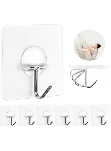 JINSHUNFA Wall 13lb(Max) Transparent Reusable Seamless Scratch Hooks,Waterproof and Oilproof,Bathroom Kitchen Heavy Duty Hooks&amp; Ceiling