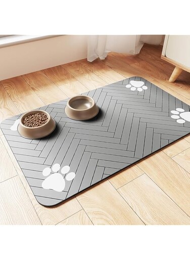 FDTY Pet Feeding Mat-Absorbent Pet Placemat for Food and Water Bowl, with Waterproof Rubber Backing, Quick Dry Water Dispenser Mat for Dog and Cat (12"x20", Striped Light Gray)