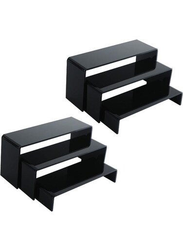 2 Sets Clear Acrylic Display Risers, Showcase Shelf For Jewelry, Figures, Buffets And Cupcakes (Large, Black)