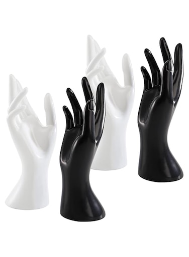 Okllen 4 Pack Female Mannequin Hand, Hand Ring Display Stand Jewelry Organizer Bracelet Bangle Necklace Holder for Hand Chain, Finger Ring, Glove, White &amp; Black, Right Hands