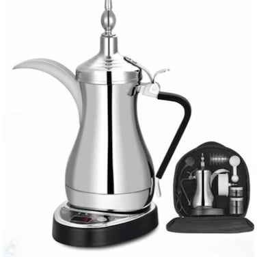 Electric Arabic Coffee Maker - Stainless Steel Dallah with Portable Travel Bag Set