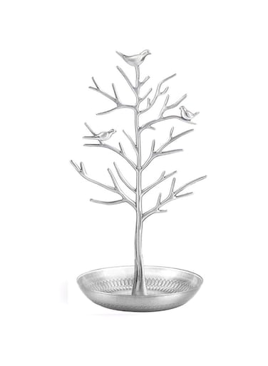 SKEIDO 1pcs Vintage Earrings Necklace Jewelry Display Showcase Metal Stand - Birds Tree Organizer Holder Silver
