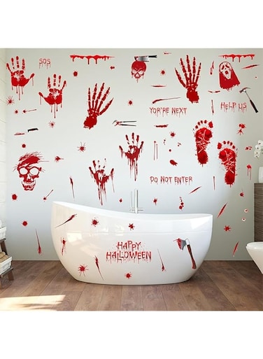 Moonmen 8 Sheets Halloween Decorations Handprint Footprint Stickers, Halloween Window Floor Clings, Bloody Wall Stickers Decal for Halloween Party Decorations