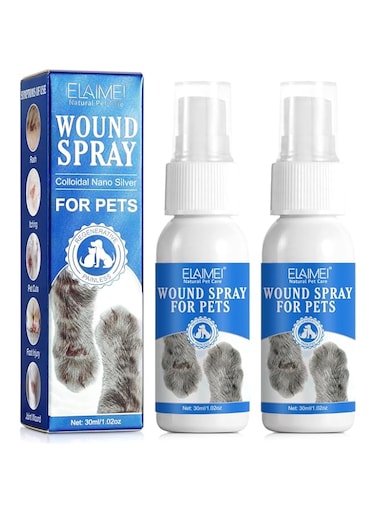 Dog Wound Care Spray - Wound Spray for Pets - Healing Aid and Skin Repair, Clean Wounds, Relieve Dog Skin Allergies - Helps with Rashes, Hot Spots, Itch, Skin Irritation, Bites &amp; Burns (2 pcs)