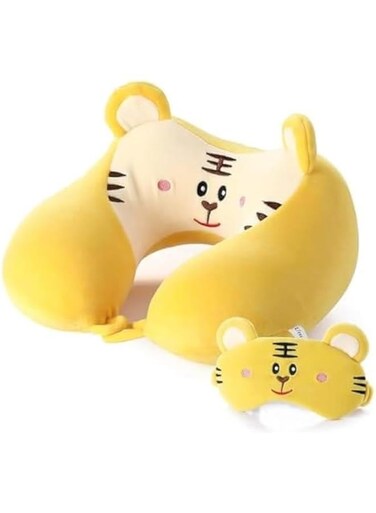 Memory Foam Animal Travel Pillow, Comfortable Neck Pillow with Cute Eye Mask Lightweight Traveling Pillow for Airplane, Car, Train, Bus and Home Use (Tiger)