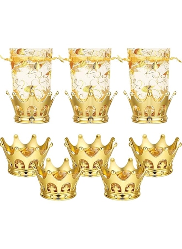 ELECDON Crown Candy Boxes, 12Pcs Gold Fillable Crown Goblet with Pouch for Candy Chocolate Cake Dessert Storage Decoration, for Prince Princess Baby Shower Birthday Party, Bridal Wedding Royal Themed
