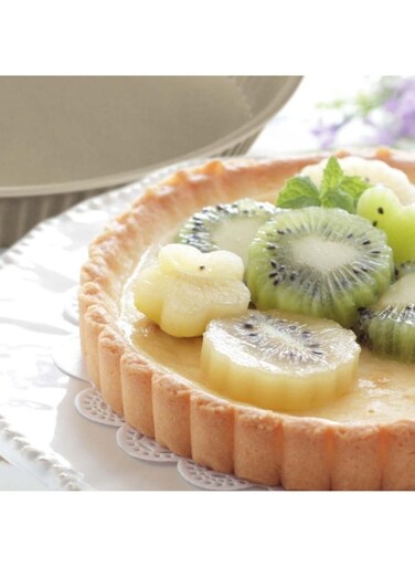 4 Tart Moulds with Non-Stick Carnauba Wax Coating , Diameter 12 cm, Green/Beige