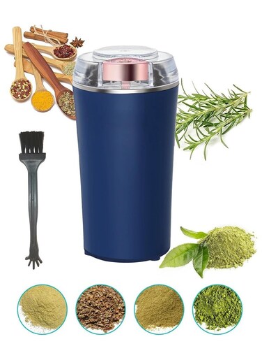 Electric Herb Grinder &amp; Stainless Steel Coffee Grinder &acirc;&euro;&ldquo; 200W Powerful Motor for Fast Grinding of Herbs, Spices, Coffee Beans, Nuts &amp; Grains &acirc;&euro;&ldquo; One-Touch Operation, Compact Design, Cleaning Brush Included &acirc;&euro;&ldquo; Durable &amp; Easy to Use (Blue)