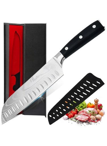 Chef Knife 7 Inch Kitchen Knife Ultra Sharp Santoku Knife 7Cr17Mov Japanese Chefs Knife Ergonomic Pakkawood Handle Knives Choice &amp; Kitchen Gadgets