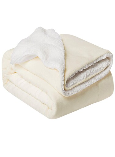 Soft Sheep Reversible Sherpa Blanket King Size 220x240cm for Bed Throw Sofa Travel Flannel Bed Blanket Off White