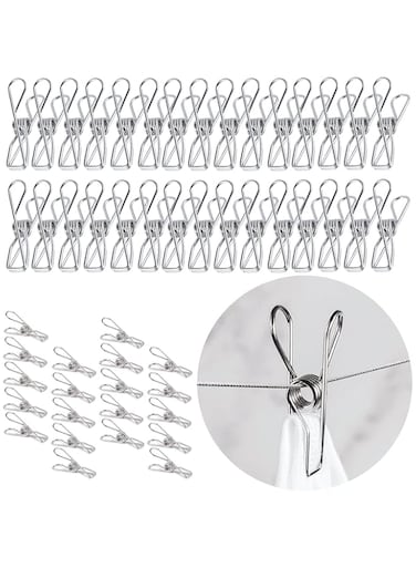 HBSTUDIO Heavy Duty Clothes Pins for Hanging Clothes, Stainless Steel Clothespins, Metal Clothes Clips, Clothes Pegs(50PCS)
