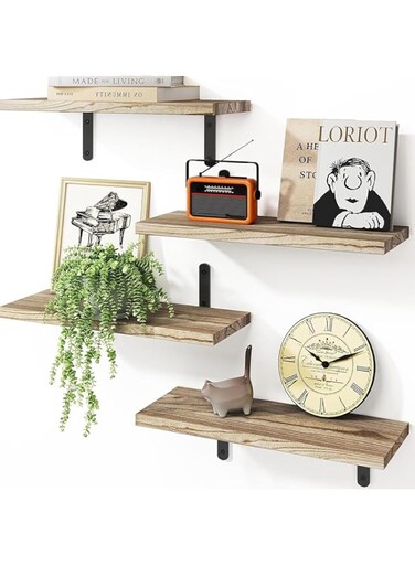 Uniface Floating Shelves, Wall Shelves, Wall Mounted Floating Shelf, 4 Pack Wood Storage Shelves, Wall Shelf Wood Display Racks, Wall Shelves Organizer Wall Decoration Holder, Home Decor Shelf