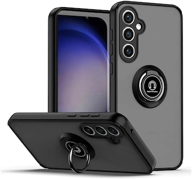 Muzz Case for Samsung Galaxy A55 Case Cover Metal Ring Holder Grip Kickstand Car Magnetic Mount Shockproof Matte Hard Back Bumper Case for Samsung Galaxy A55 5G 2024 (Black)