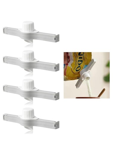 KASTWAVE Food Sealing Clip, 4 PCS Plastic Reusable Food Bag Clip with Lid, Moisture-Proof and Fresh-Keeping, Kitchen Clips for Bags, Large White