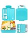 GGEROU Kids Bento Lunch Box for School, 1.3L Lunch Container with Sauce Jar, Spoon &amp; Fork, 4 Compartment Lunch Box with Handle - Leak Proof, Dishwasher &amp; Microwave Safe, BPA-Free (Blue)