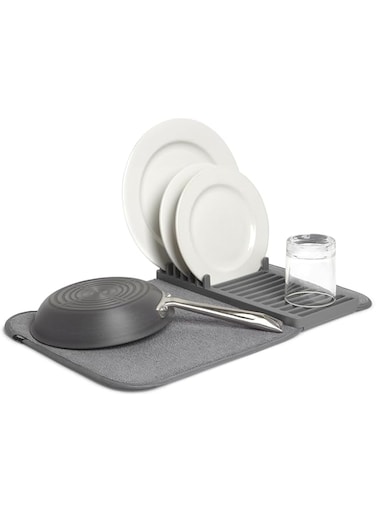 Umbra Udry Mini Dish Rack And Drying Mat, Charcoal, 20 X 13