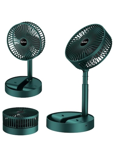 Portable Rechargeable Desk Fan, Folding Fan 3 Speeds Adjustable Height Table Fan with Timer, 2000mAh Rechargeable USB Charging for Home Office Travel Camping RV Desk Bedroom Outdoor (Green)