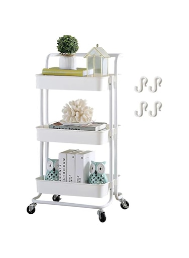 EETU 3 Tier Rolling Storage Cart with Wheels Handle, Heavy Duty Mobile Rolling Utility Cart Multifunction Metal Large Storage Shelves Organizer with Mesh Basket for Kitchen, Bathroom, Bedroom