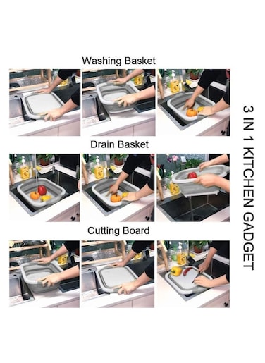 Multifunction Chopping Board, Collapsible Dish Tub Basin Cutting Board Colander, Vegetable Fruit Wash And Drain Sink Storage Basket,
