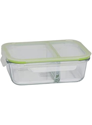 RoyalFord RF8816 1000ml Glass Meal Prep Container   Reusable, Airtight Food Storage Box with 2 Compartments  Microwavable, Freezer, Oven &amp; Dishwasher Safe  Use for Storage Food Container Bento Lunch B