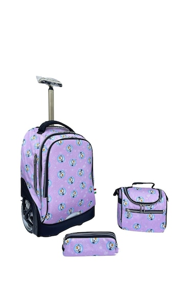 3-Piece Rolling School Set, 18-Inch Wheeled Backpack with Lunch Bag and Pencil Case, Pastel.PINK PENGUIN