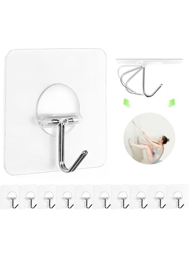 JINSHUNFA Adhesive Hooks for Hanging Heavy Duty Wall Hooks Self Adhesive Towel Hook Waterproof Transparent Hooks for Bathroom Shower Kitchen Keys Door Outdoor Home Improvement Utility Hook 12 Pack