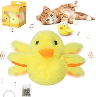 TZL Interactive Cat Toys Duck for Indoor Cats-USB Rechargeable Soft Cute Duck Toy,Refillable Plush Catnip Toy,Realistic Duck Quack and Electric Flapping Wings Duck Toy for Kitten Exercise (YELLOW)