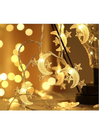 Azonee 40 LED Moon &amp; Star String Lights &ndash; 20ft USB Powered Operated Fairy Lights for Indoor &amp; Outdoor Decoration, Perfect for Patio, Garden, Weddings, Parties, Festivals (Warm White)