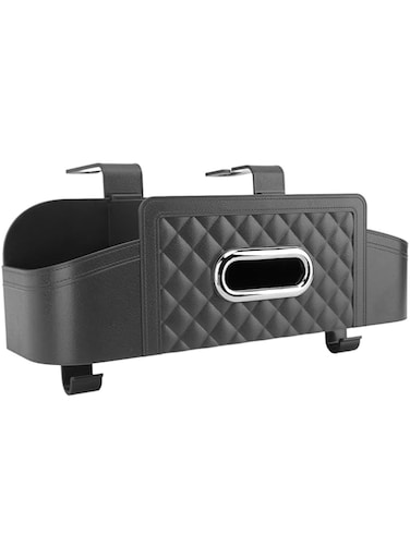 Trisar Car BackOrganizer, Plastic Hanging Storage Box with Hooks, Large Capacity for Umbrella, Phone, Magazine, Convenient Storage Solution, Universal Compatibility (Black)
