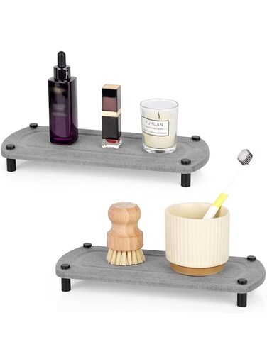 Ozzptuu Sink Caddy Instant Dry Kitchen Sink Organizer Sponge Holder for Kitchen Sink Diatomaceous Pedestal Stand Riser with Stainless Steel Feet Protection for Modern Home (Grey 2pc)
