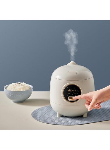 Bear 1.2L Mini Electric Rice Cooker, 200W Small Portable Automatic Rice Cooking Pot, Multifunctional Intelligent 1-2 people Household Rice Pot Cooker For Home (Off-White)