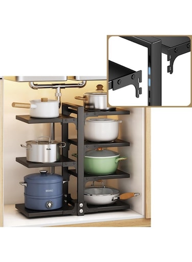 Pots and Pans Organizer for Cabinet Kitchen Organizer and Storage Rack Space Saving Stand with Adjustable Dividers 7 Layer Double Sided With Panel Black.