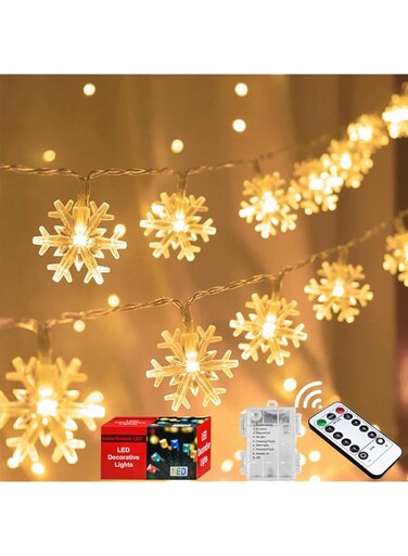 BPA&reg; 80LED 10M Christmas Lights with Remote, Twinkle Snowflake String Lights Battery Operated, 8 Modes Xmas Light Waterproof for Room Decorations Warm White