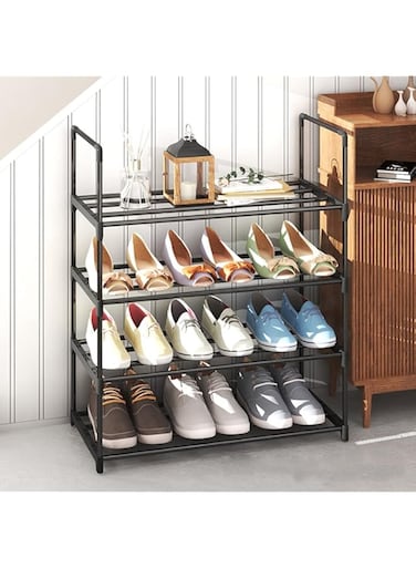 Nb Nbest Storage Idealist NBEST 4-Tier Shoe Rack, Stainless Steel Shoe Storage Organizer, Hold up to 15 Pairs of Shoes, Stackable Shoe Tower for Living Room, Entryway (Black 55?