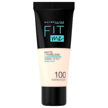 Maybelline New York Fit Me Matte+Poreless Liquid Foundation Tube, 100 Warm