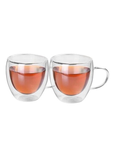 2-Piece Double Walled Design Glass Cup Clear 250ml