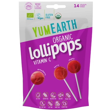 YumEarth Organic Vitamin C Lollipops Mixed Berry, Strawberry and Cherry Flavors, 87g