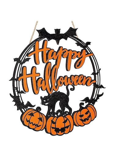 NimbusNote Halloween Decoration Pumpkin Hanging Sign Front Door Hanger Wreath Indoor Outdoor Yard Wall Decor Cute Black Cat Wooden Door Sign for Halloween Party Supplies