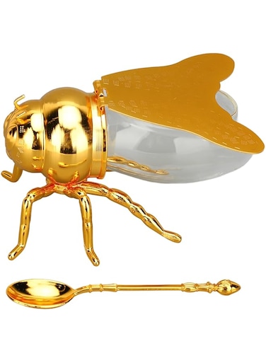 Cryfokt Bee Honey Jar, Bee Shaped Glass Honey Pot, Decorative Beehive Honey Containers, Syrup Dispenser Crystal Condiment Containerfor Kitchen Restaurant, 5.71 X 4.02 X 3.46in