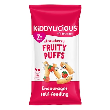 Kiddylicious Strawberry Fruity Puffs , Delicious Snacks for Kids , Suitable for 7+ Months , 4x10g